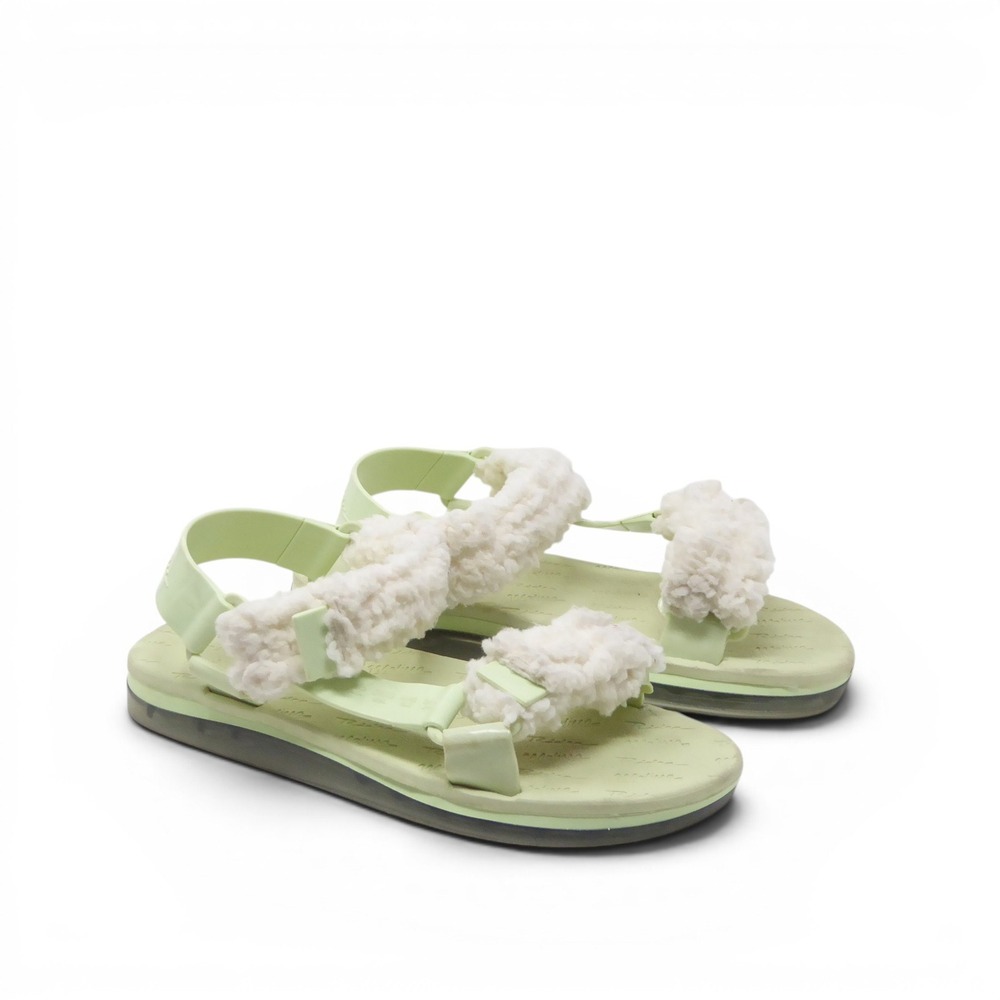 Melissa Rider Papete Fluffy Women Sandals Green Faux Fur Strappy PVC 10